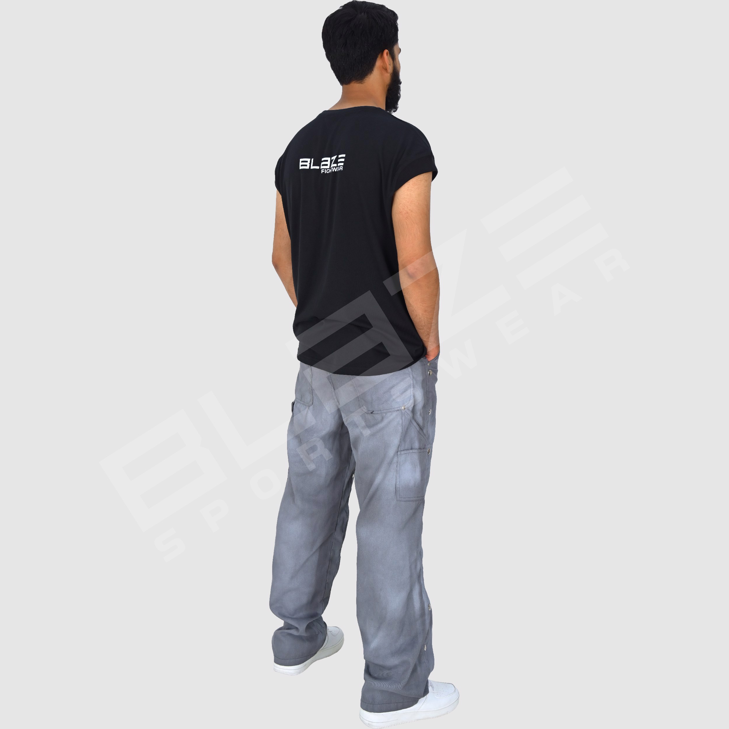 Custom high quality distressed wide leg mens jeans streetwear clothes denim pants custom cargo baggy - view 3