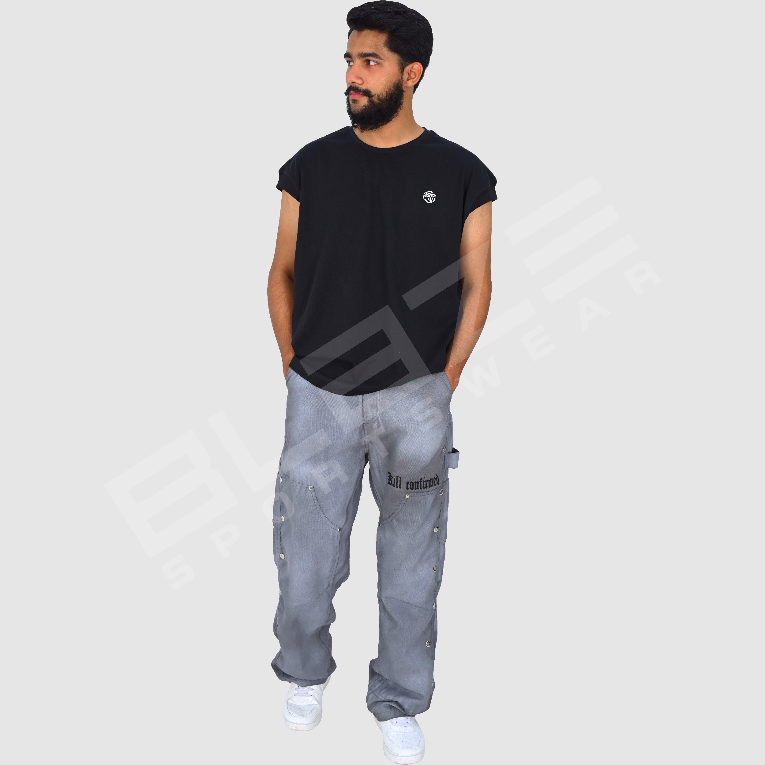 Custom high quality distressed wide leg mens jeans streetwear clothes denim pants custom cargo baggy - view 7