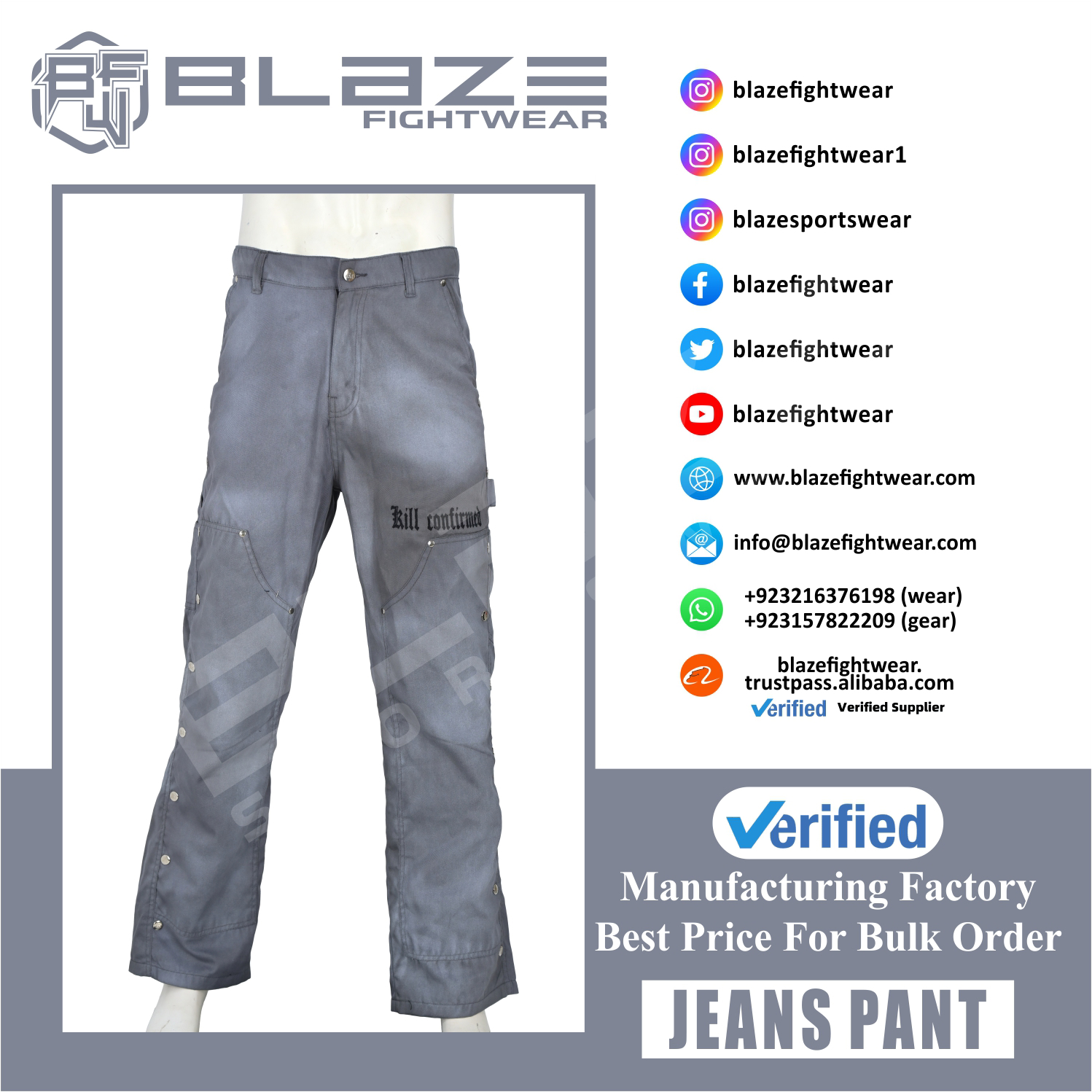 Custom high quality distressed wide leg mens jeans streetwear clothes denim pants custom cargo baggy - view 9