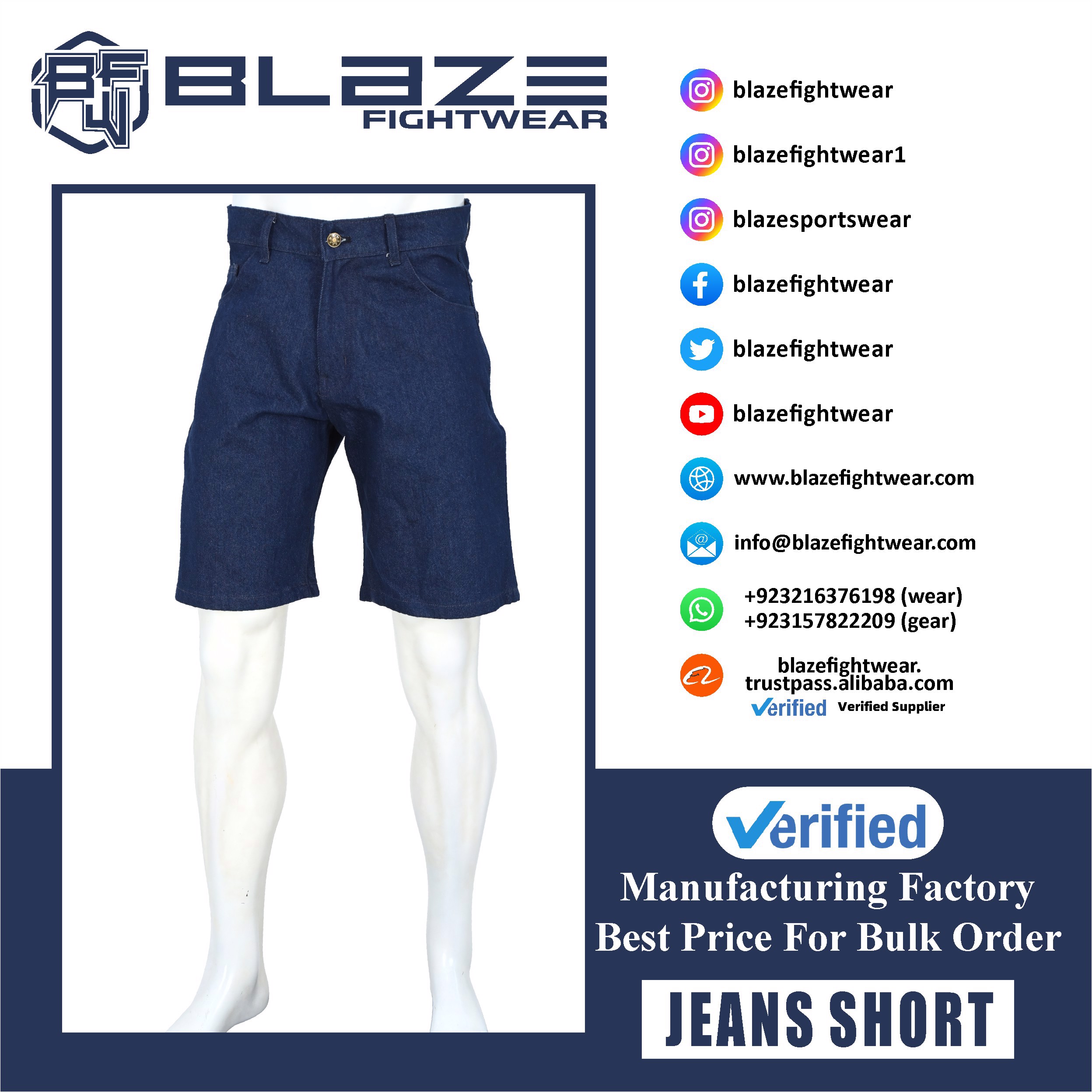 Custom Men's Retro Streetwear Shorts Blue Knee-Length HIGH STREET Cargo Denim with Distressed  - view 6