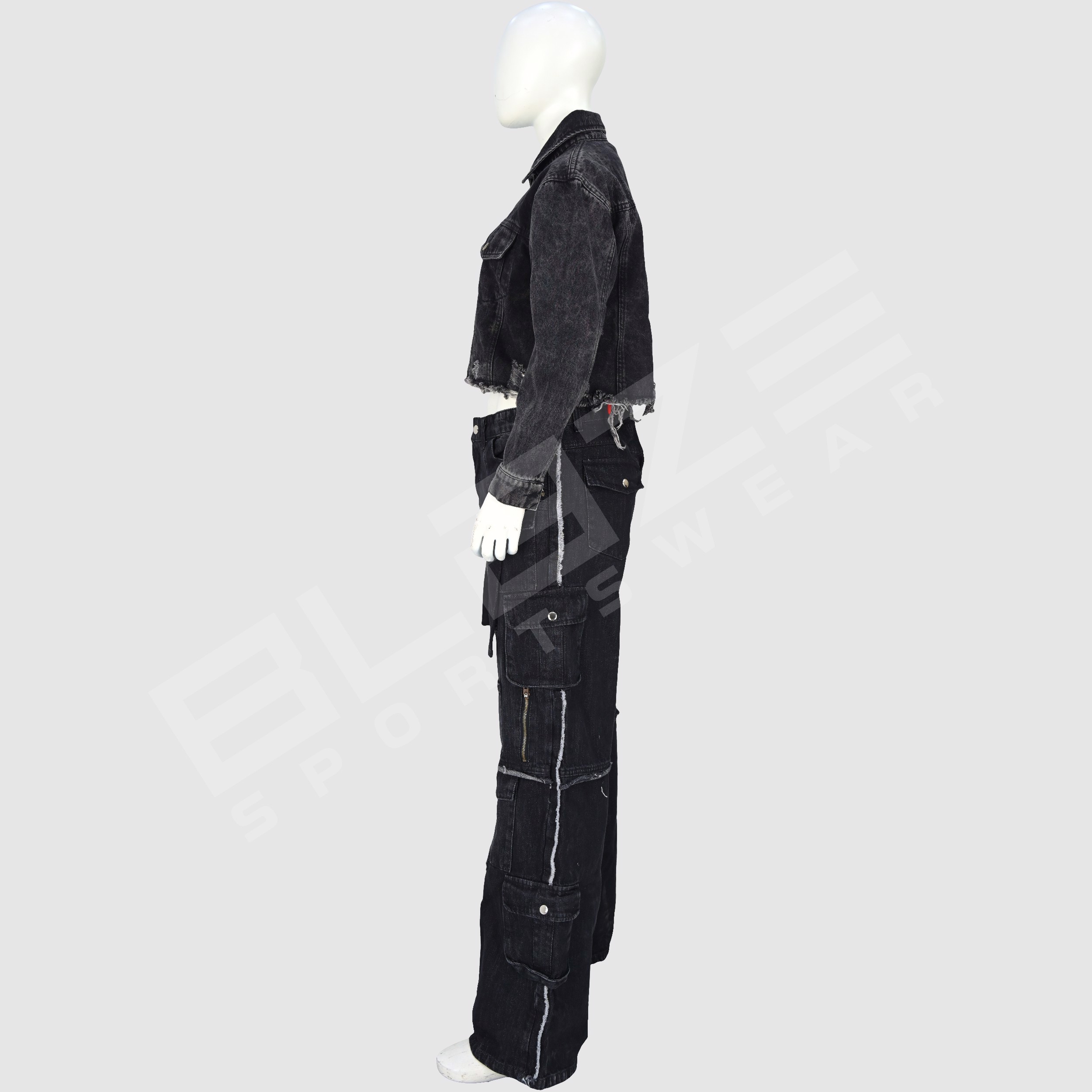 OEM Women's Plus Size Straight Cut Distressed Light Mid Streetwear Denim Set HighQuality Baggy Cargo - view 3