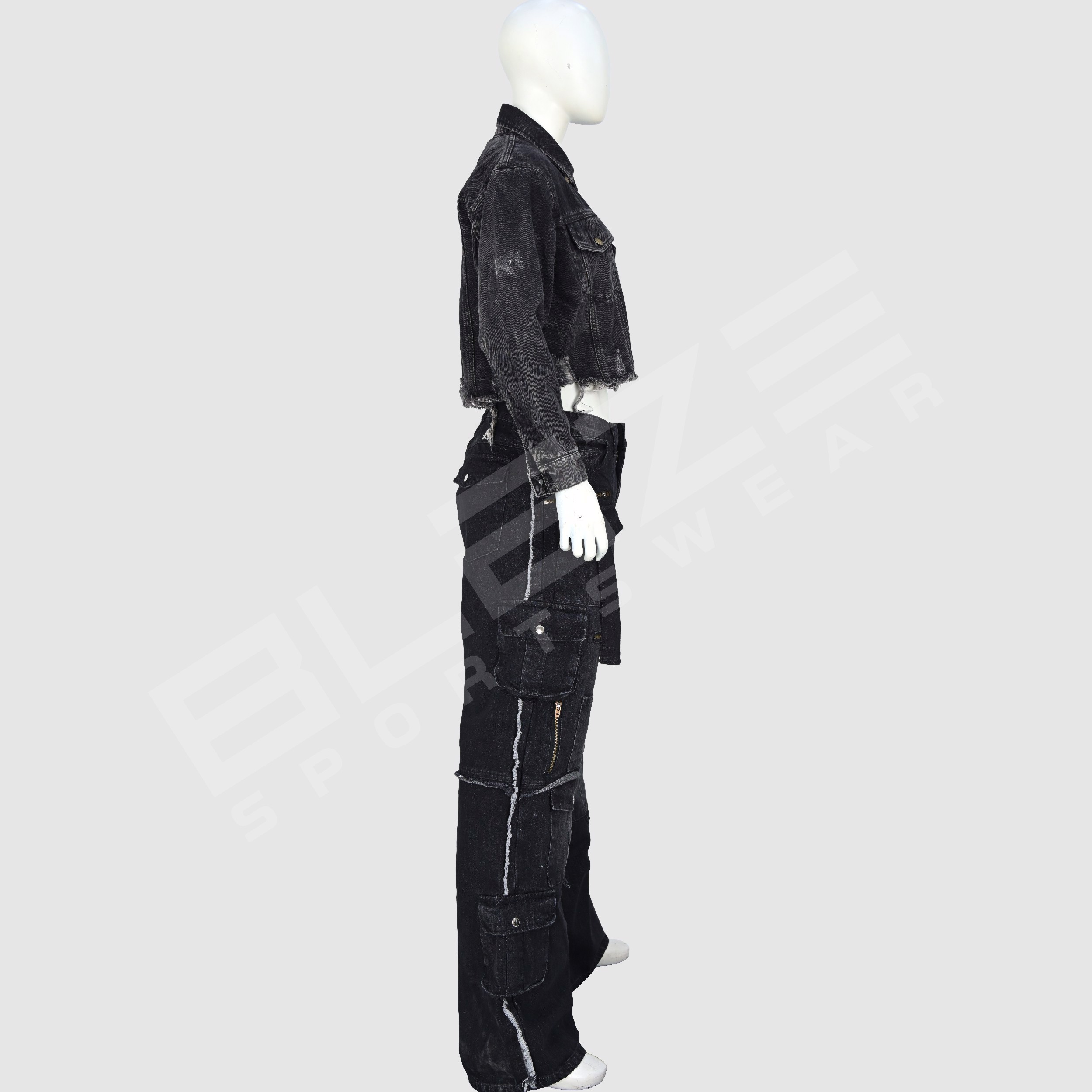 OEM Women's Plus Size Straight Cut Distressed Light Mid Streetwear Denim Set HighQuality Baggy Cargo - view 4