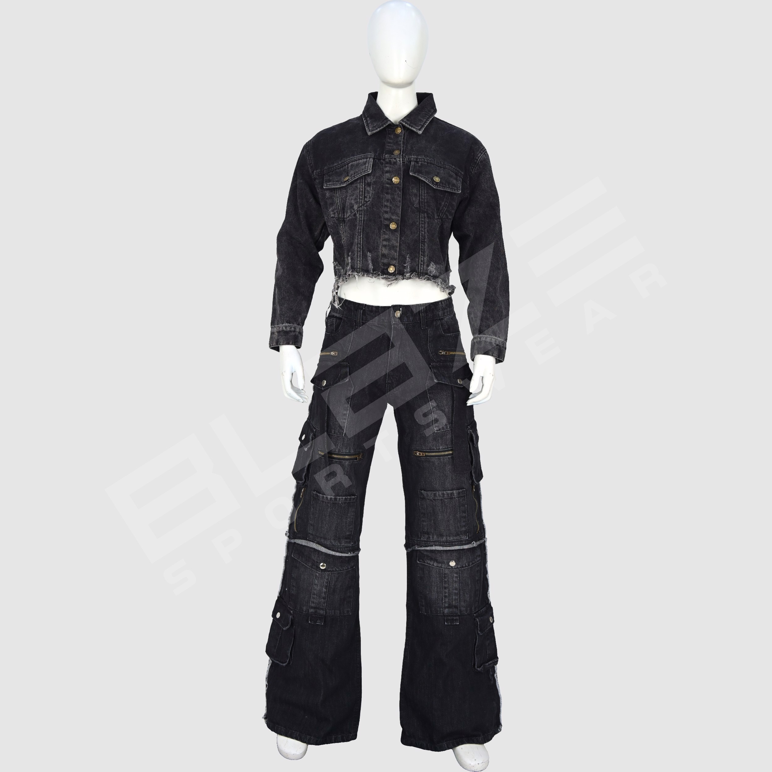 OEM Women's Plus Size Straight Cut Distressed Light Mid Streetwear Denim Set HighQuality Baggy Cargo - view 5