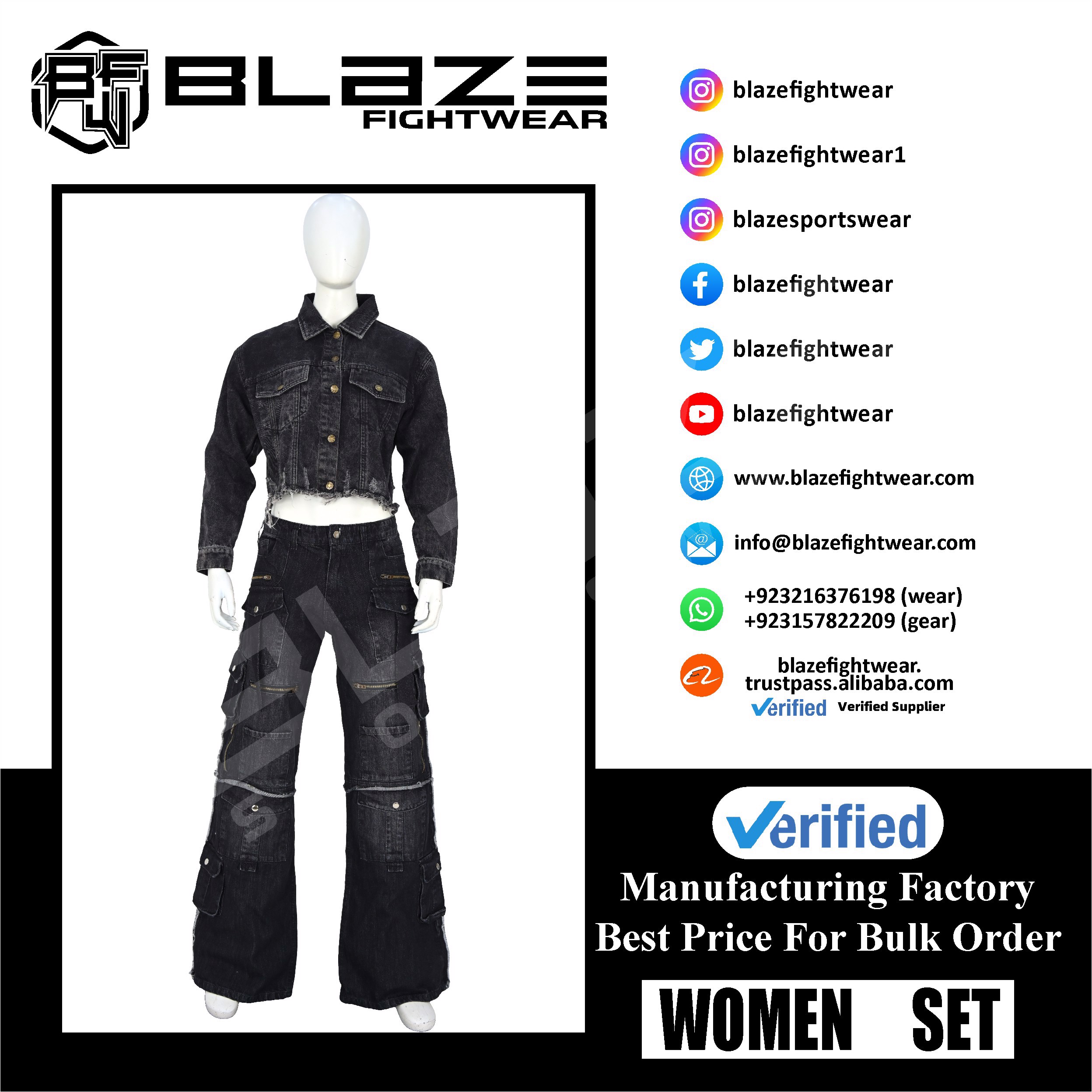 OEM Women's Plus Size Straight Cut Distressed Light Mid Streetwear Denim Set HighQuality Baggy Cargo - view 7