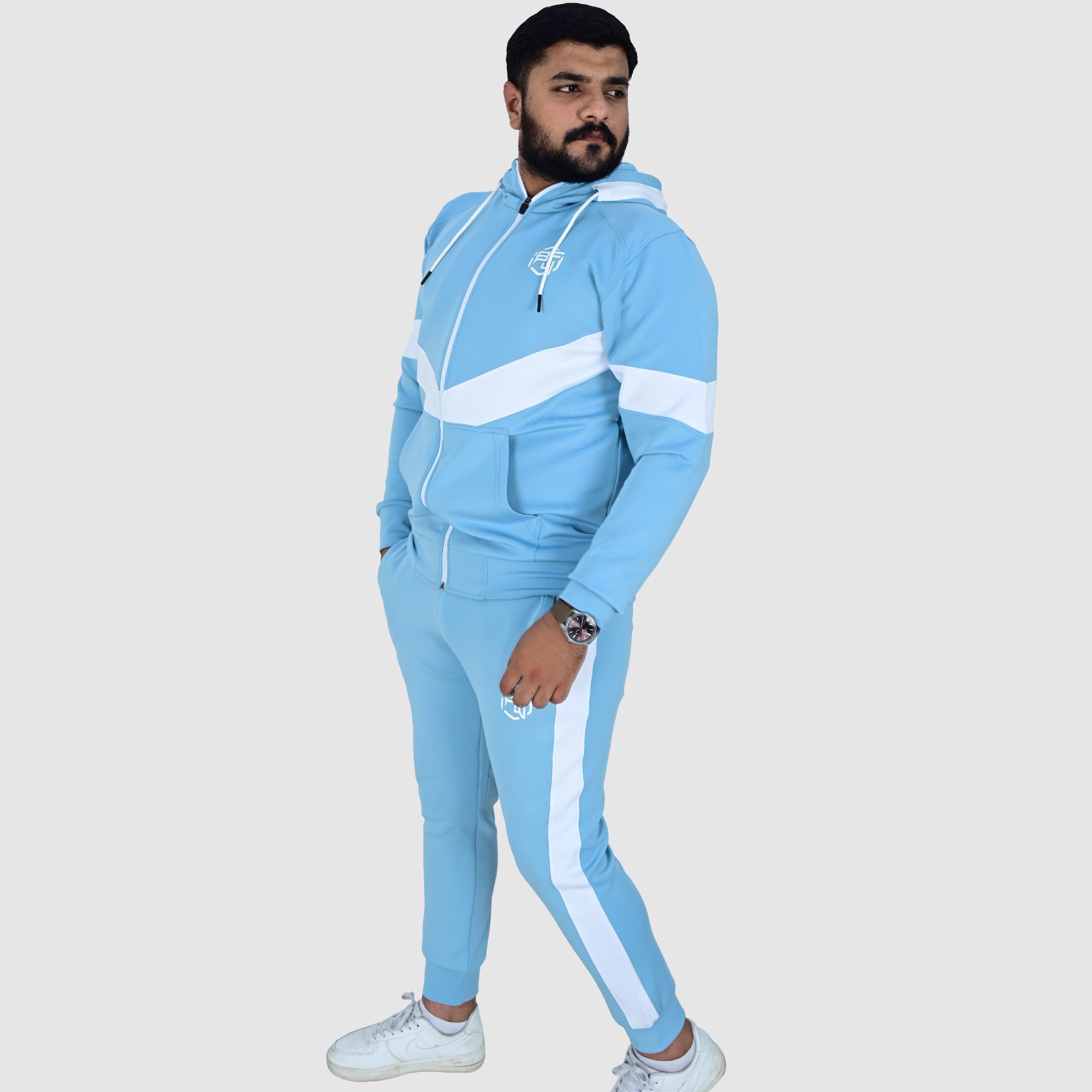 Custom Design Men's Tracksuit  Fashion Slim Fit Design with custom Panel on Sleeve  Print OEM  - view 4