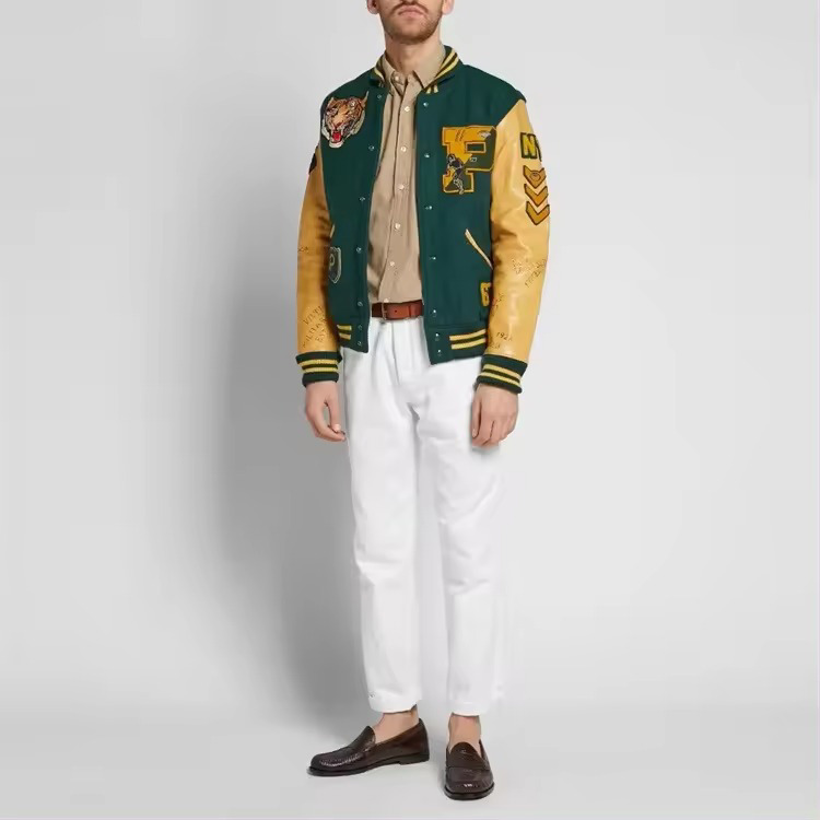 High Quality  Men Varsity Jacket Men Chenille Embroidery Leather Sleeves Custom Letterman  - view 2