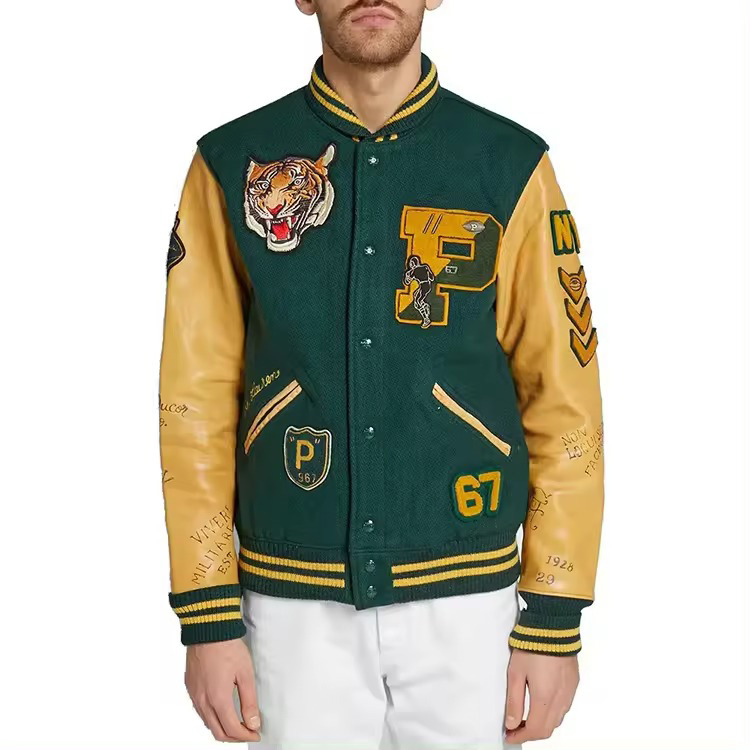 High Quality  Men Varsity Jacket Men Chenille Embroidery Leather Sleeves Custom Letterman  - view 3