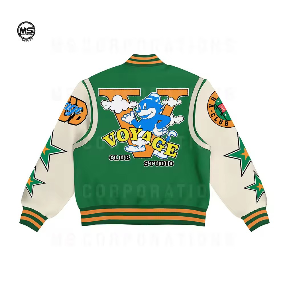 Custom Logo Varsity Jacket Leather Sleeves Embroidery Black Couple College Baseball Jacket - view 2