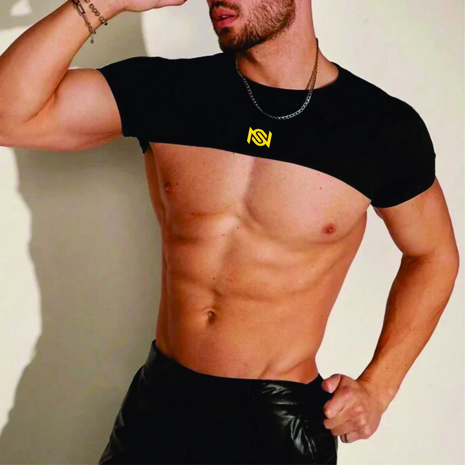 Men MicronCrop Top, Black Top, Crop Tee