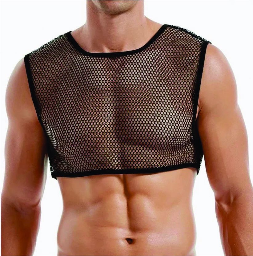 Men Crop Top, Fishnet Mesh See Through Crop Tank Top