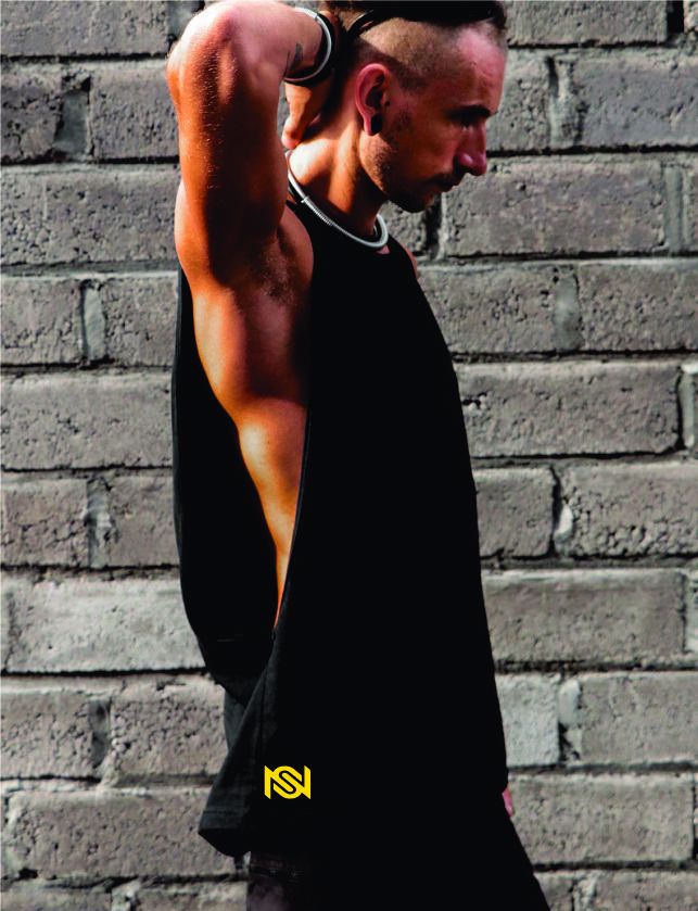 Men's open black tank top