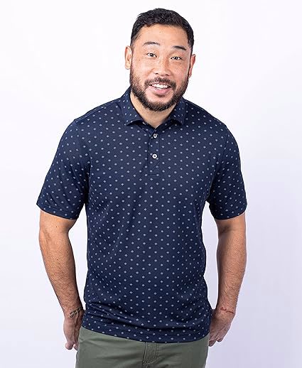  Pique Tile Print Recycled Mens Big & Tall Polo - view 3
