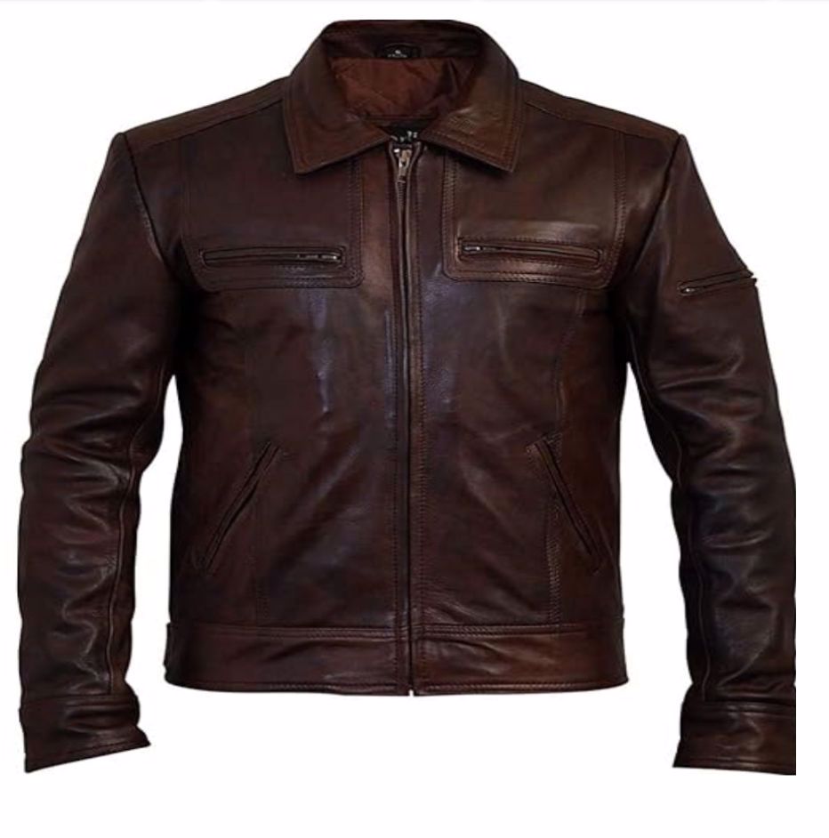 High Quality Leather Jacket With Unique Two Chest Zip Pocket Style Snap Button Cuffs Fitted - view 2