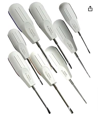 Set of 8 Dental Luxating Elevator Root Extraction Angled and Straight with Plastic Handle 