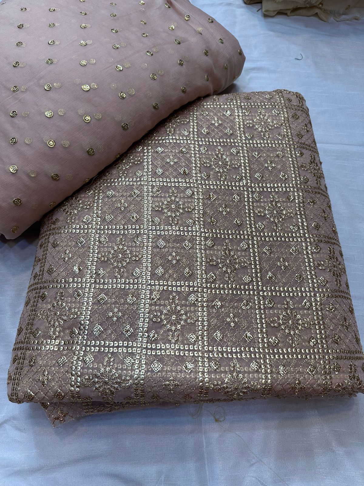 Chiffon Sitara work 3 Piece Heavy Jaal Front Back Sleeves Booti More Colors Available 