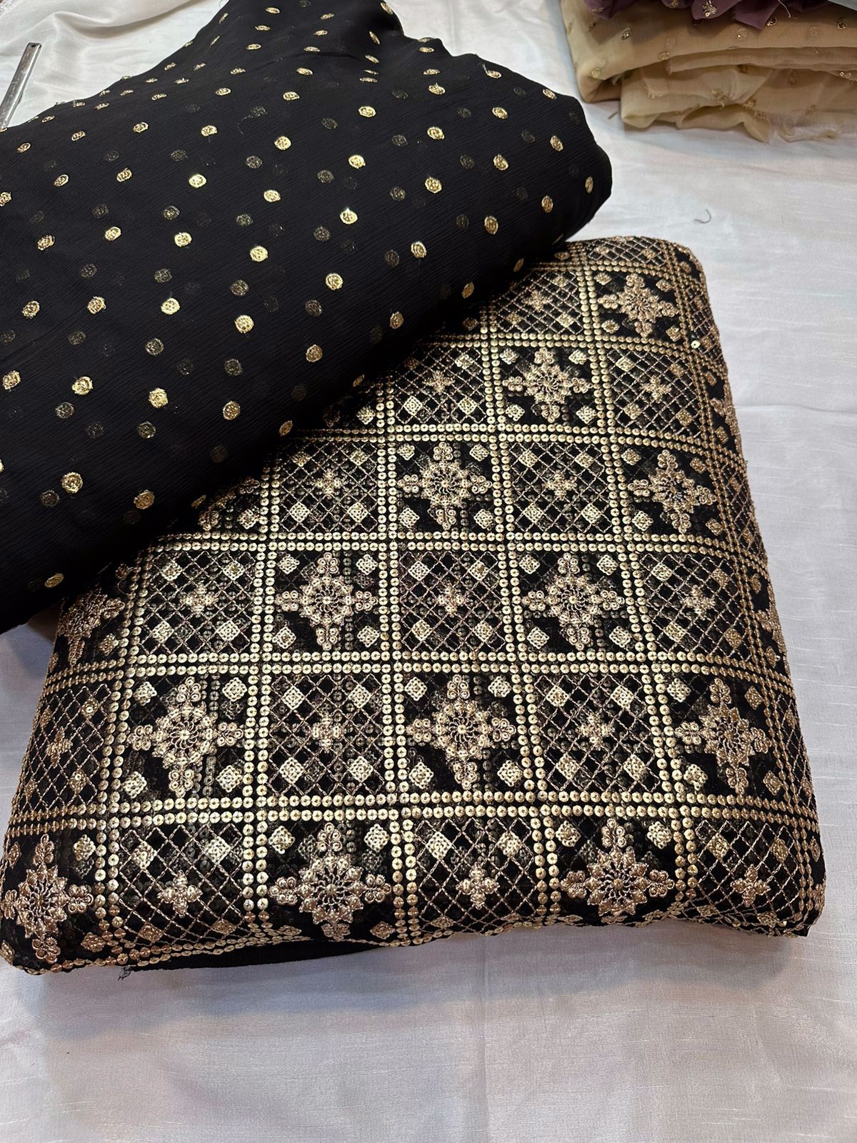 Chiffon Sitara work 3 Piece Heavy Jaal Front Back Sleeves Booti More Colors Available  - view 2