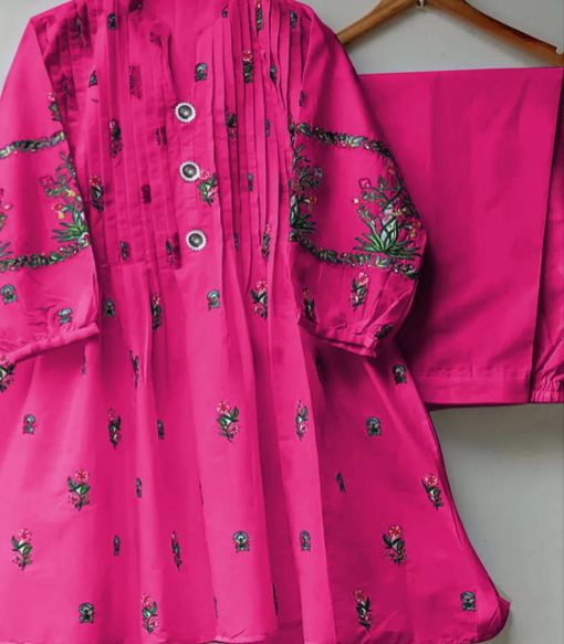 V-Neck Embroidered Button Shirt with Trousers (2Piece) Available At Affordable Prices 