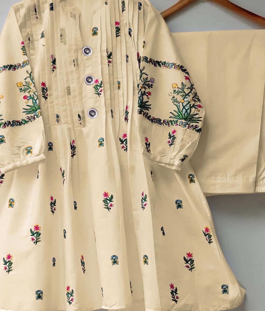 V-Neck Embroidered Button Shirt with Trousers (2Piece) Available At Affordable Prices  - view 2