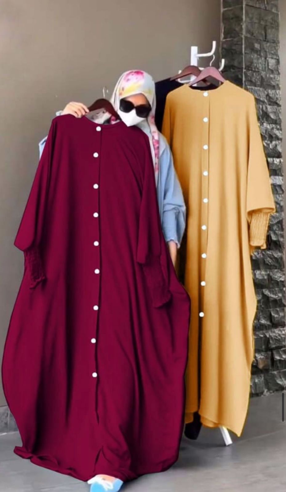 Ladies Abaya Without Embroidery Front Open With Buttons Or Pearls - view 2