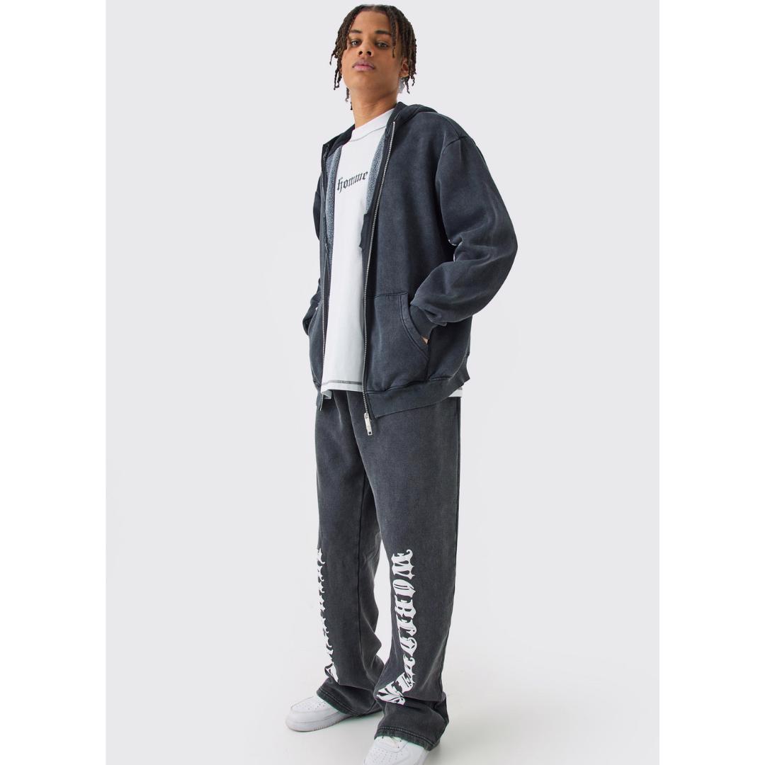 Custom Printing & Acid Wash Men's Tracksuit 2 pieces Sets Street wear High Quality Sweat Suits - view 3