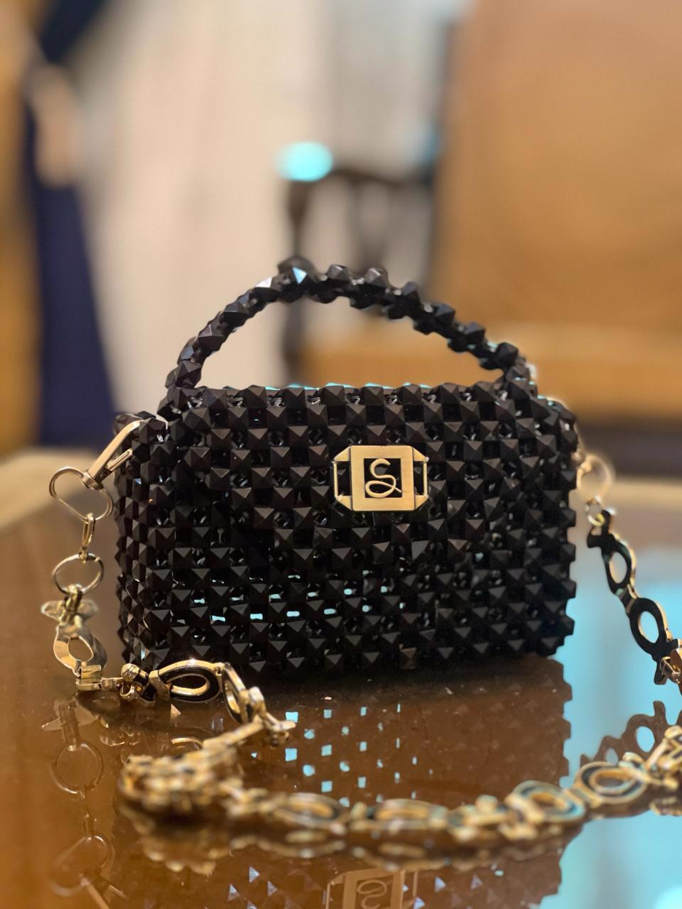 Elegant Black Beaded Handbag