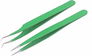 Straight and Curved Tip Tweezers Nipper for Eyelash Extensions, Green  Stainless Steel 