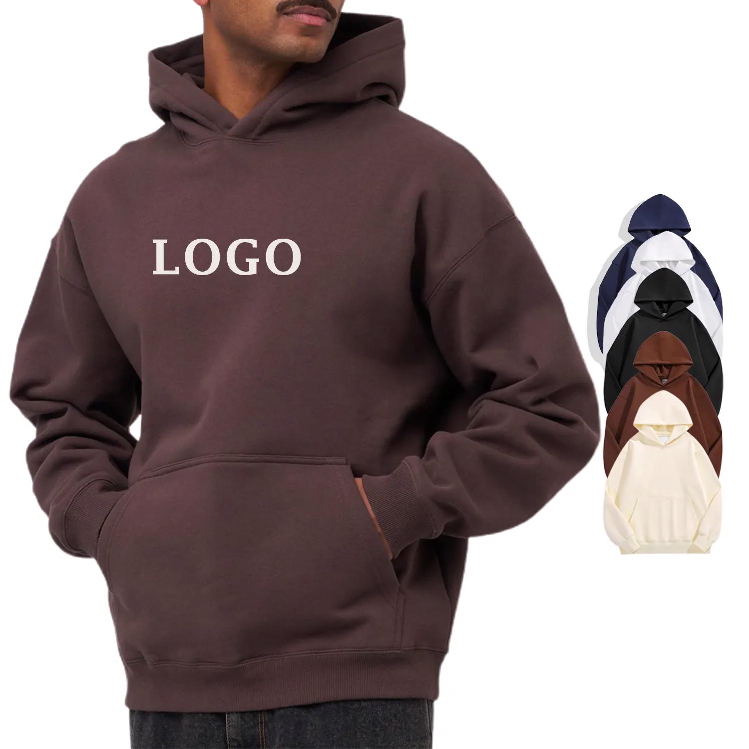 Thick 100% cotton hoodie for Men's Heavyweight Pullover hoodie high quality custom puff print fleece