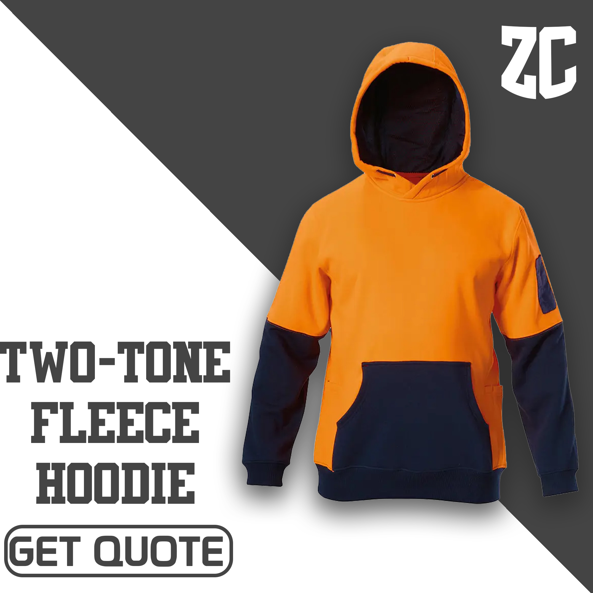 Custom Dual Tone Fleece Hoodie – ORANGE/NAVY – Built for Comfort and Safety
