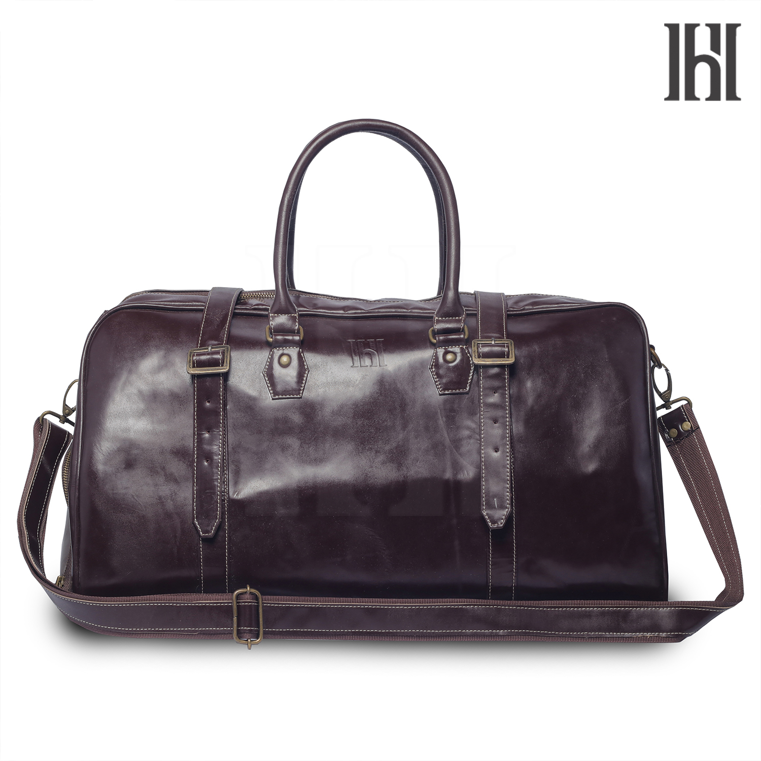 Leather Duffle Bag with shoes compartment, Premium leather duffle bag, leather travel bag