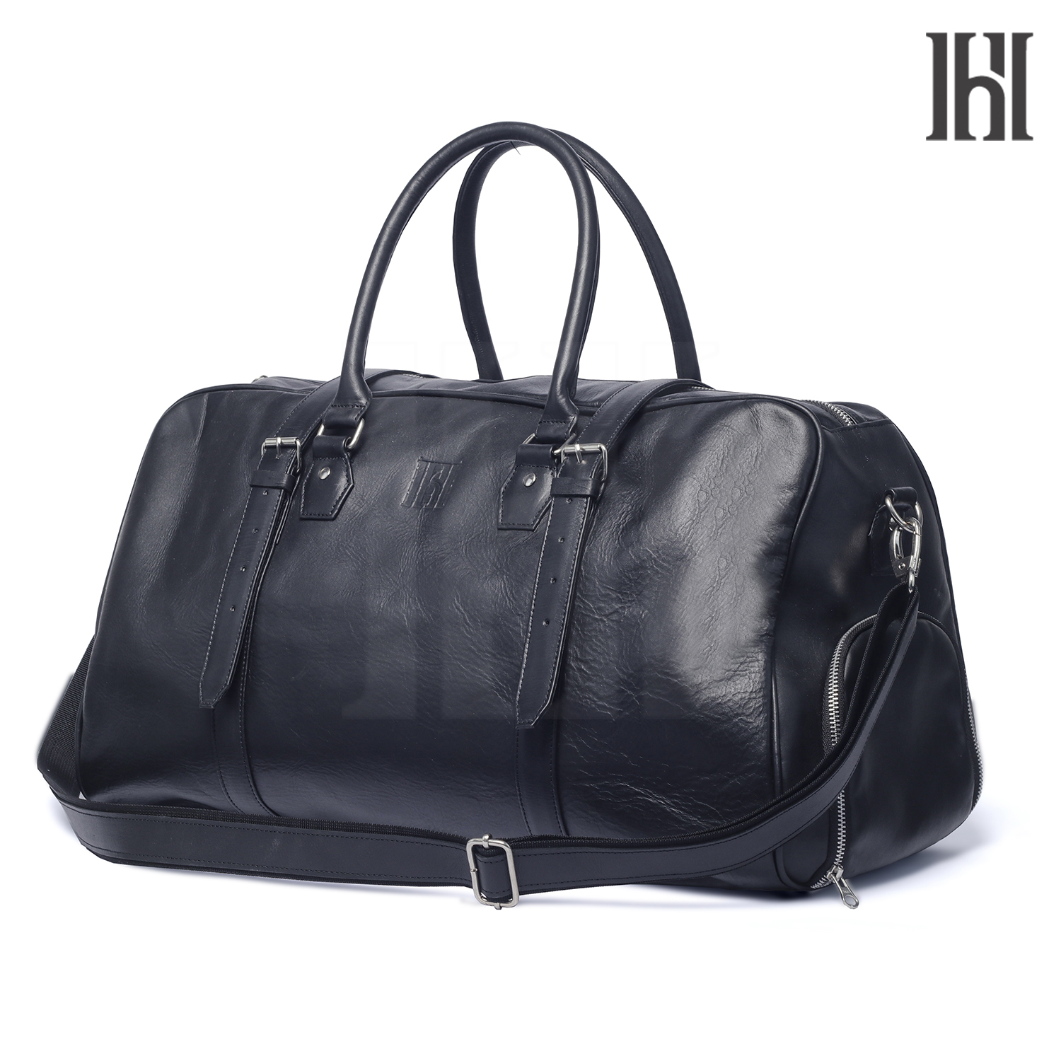 Leather Duffle Bag with shoes compartment, Premium leather duffle bag, leather travel bag - view 2