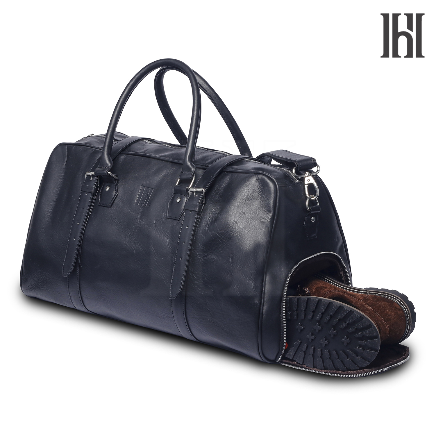 Leather Duffle Bag with shoes compartment, Premium leather duffle bag, leather travel bag - view 3