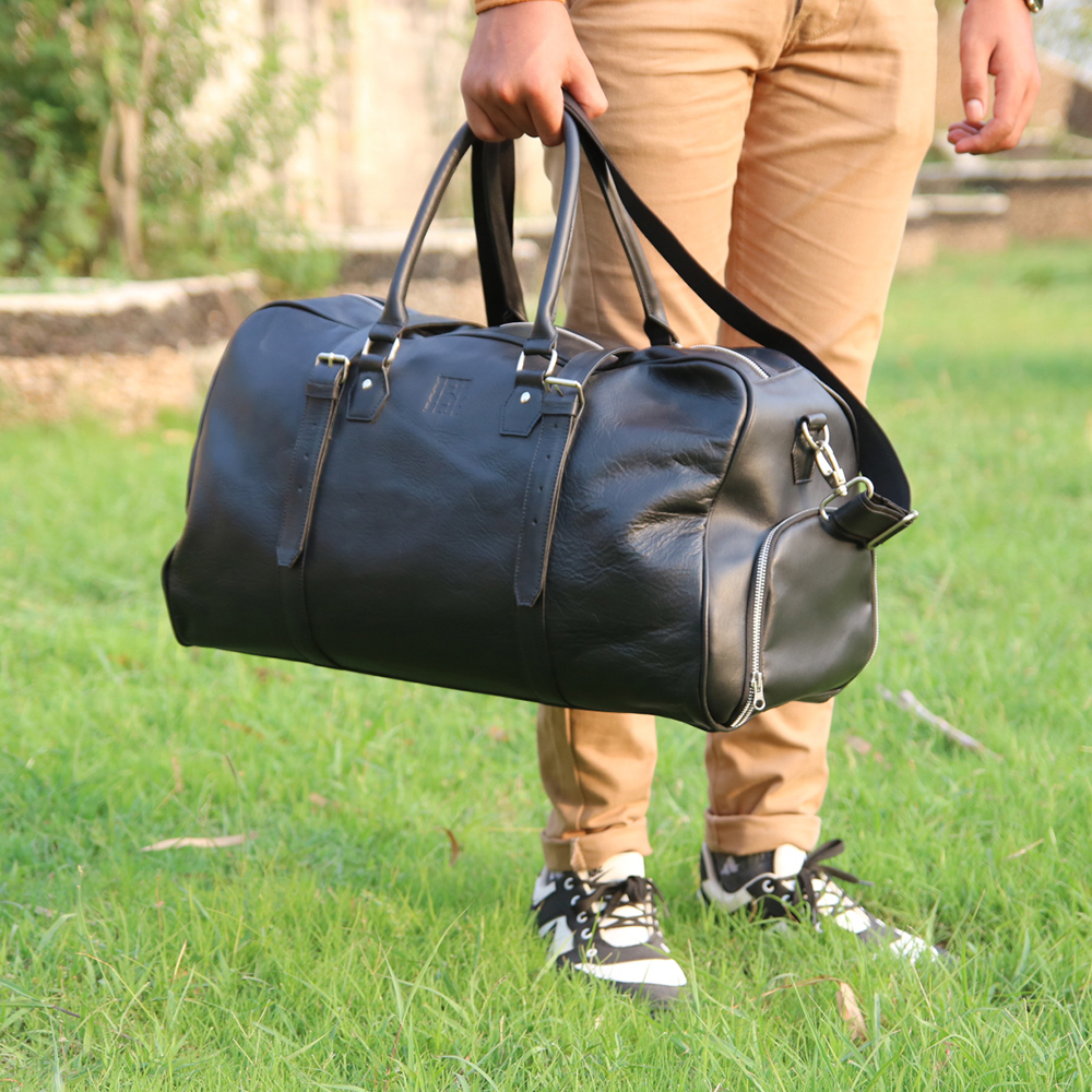 Leather Duffle Bag with shoes compartment, Premium leather duffle bag, leather travel bag - view 5