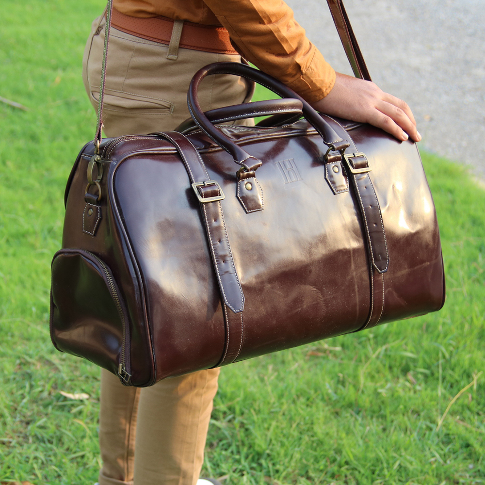 Leather Duffle Bag with shoes compartment, Premium leather duffle bag, leather travel bag - view 6