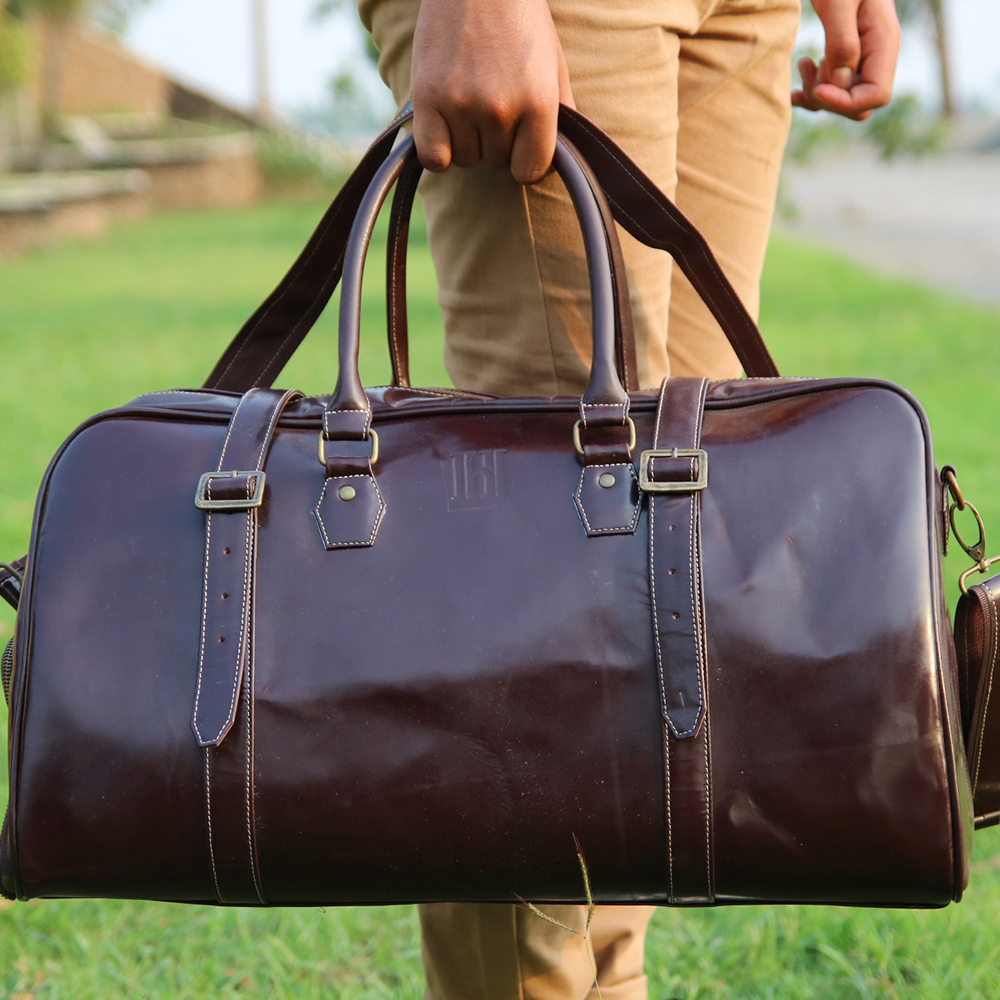 Leather Duffle Bag with shoes compartment, Premium leather duffle bag, leather travel bag - view 7