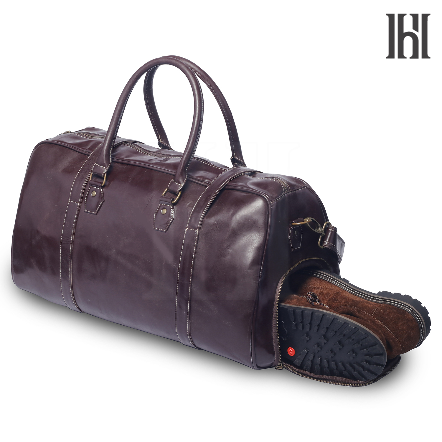 Leather Duffle Bag with shoes compartment, Premium leather duffle bag, leather travel bag - view 10