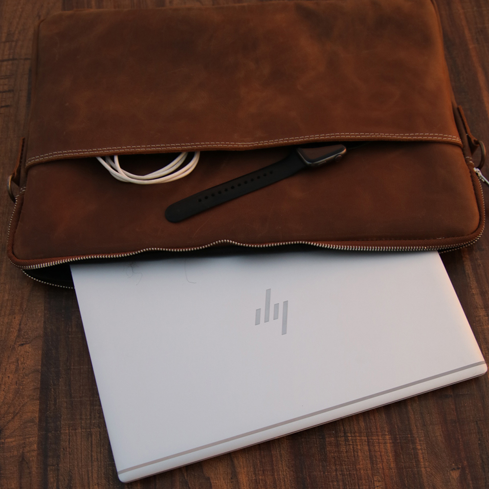 Premium leather laptop sleeve, Slim Leather Laptop Cover with pocket, laptop bag, original leather 