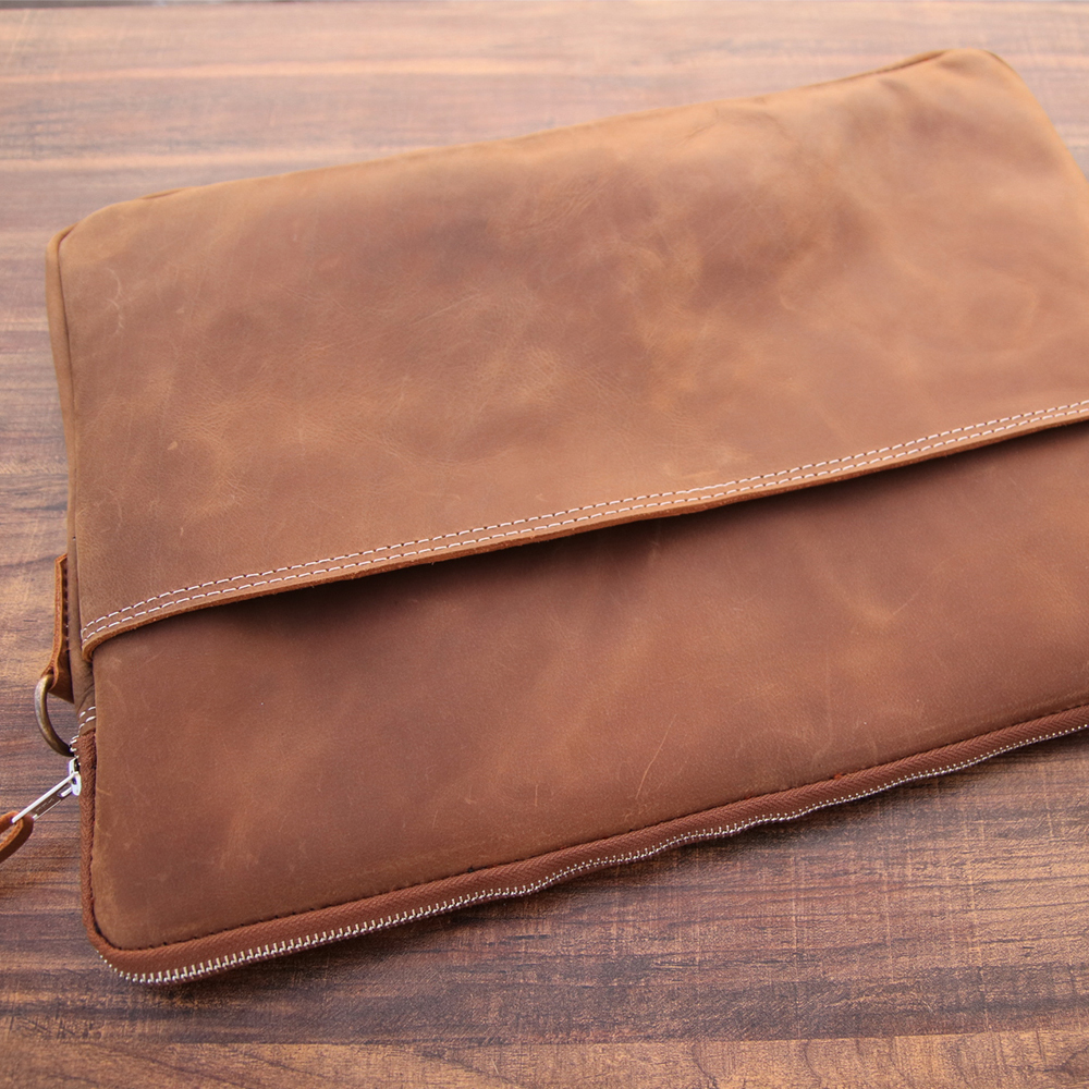 Premium leather laptop sleeve, Slim Leather Laptop Cover with pocket, laptop bag, original leather  - view 3
