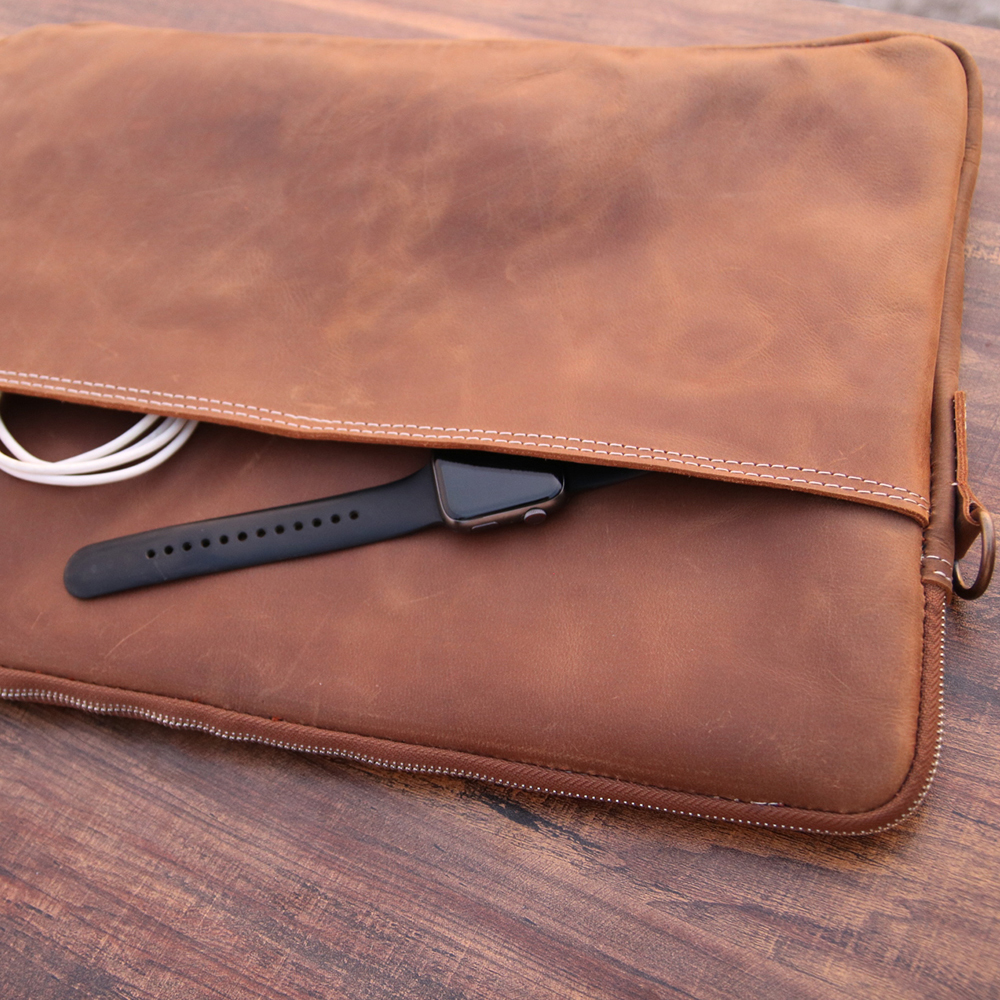 Premium leather laptop sleeve, Slim Leather Laptop Cover with pocket, laptop bag, original leather  - view 4