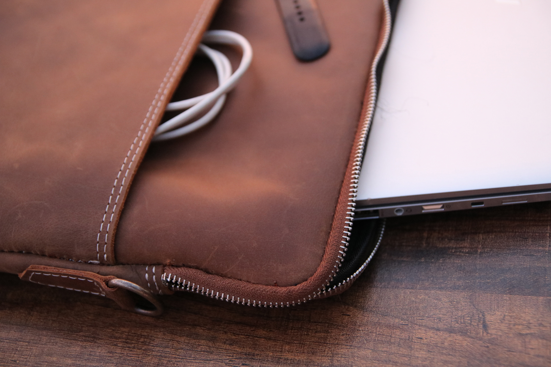 Premium leather laptop sleeve, Slim Leather Laptop Cover with pocket, laptop bag, original leather  - view 5