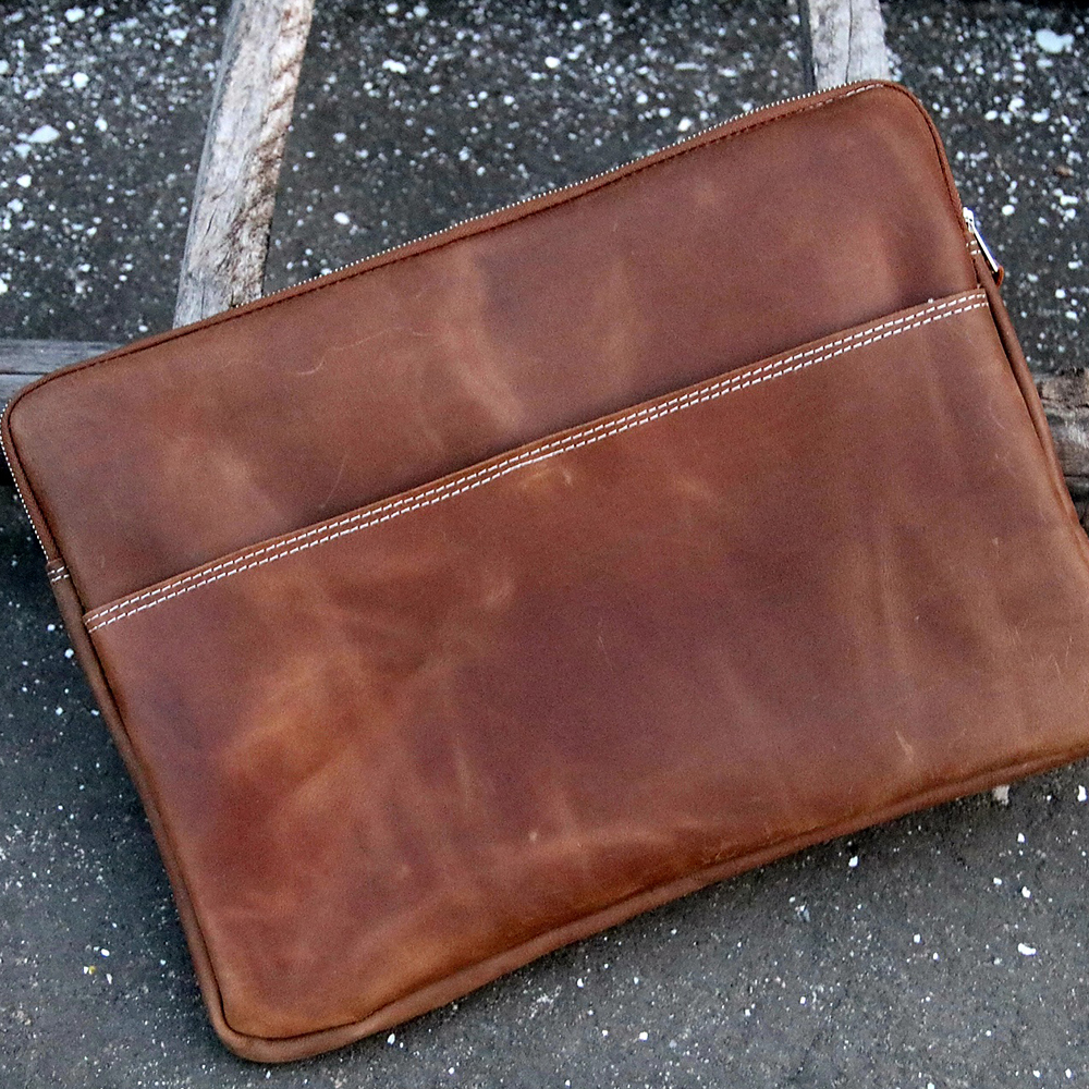 Premium leather laptop sleeve, Slim Leather Laptop Cover with pocket, laptop bag, original leather  - view 6
