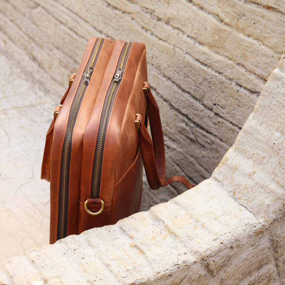 Double compartment Leather laptop bag, leather briefcase bag, business bag, leather bag - view 7