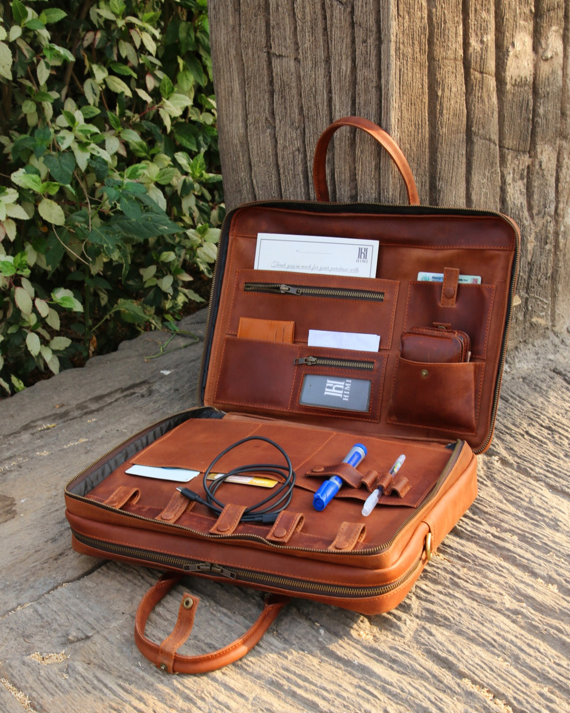 Double compartment Leather laptop bag, leather briefcase bag, business bag, leather bag - view 8