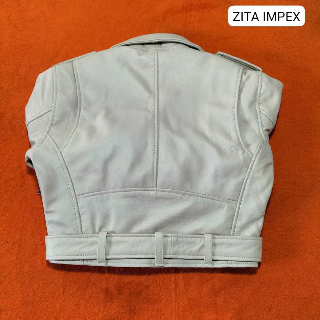 Customized High-Quality Real Cow Skin Biker Leather Jacket for Women - view 2