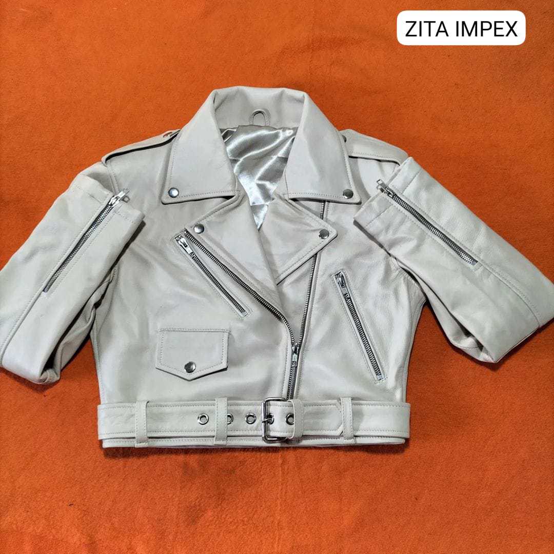 Customized High-Quality Real Cow Skin Biker Leather Jacket for Women - view 3