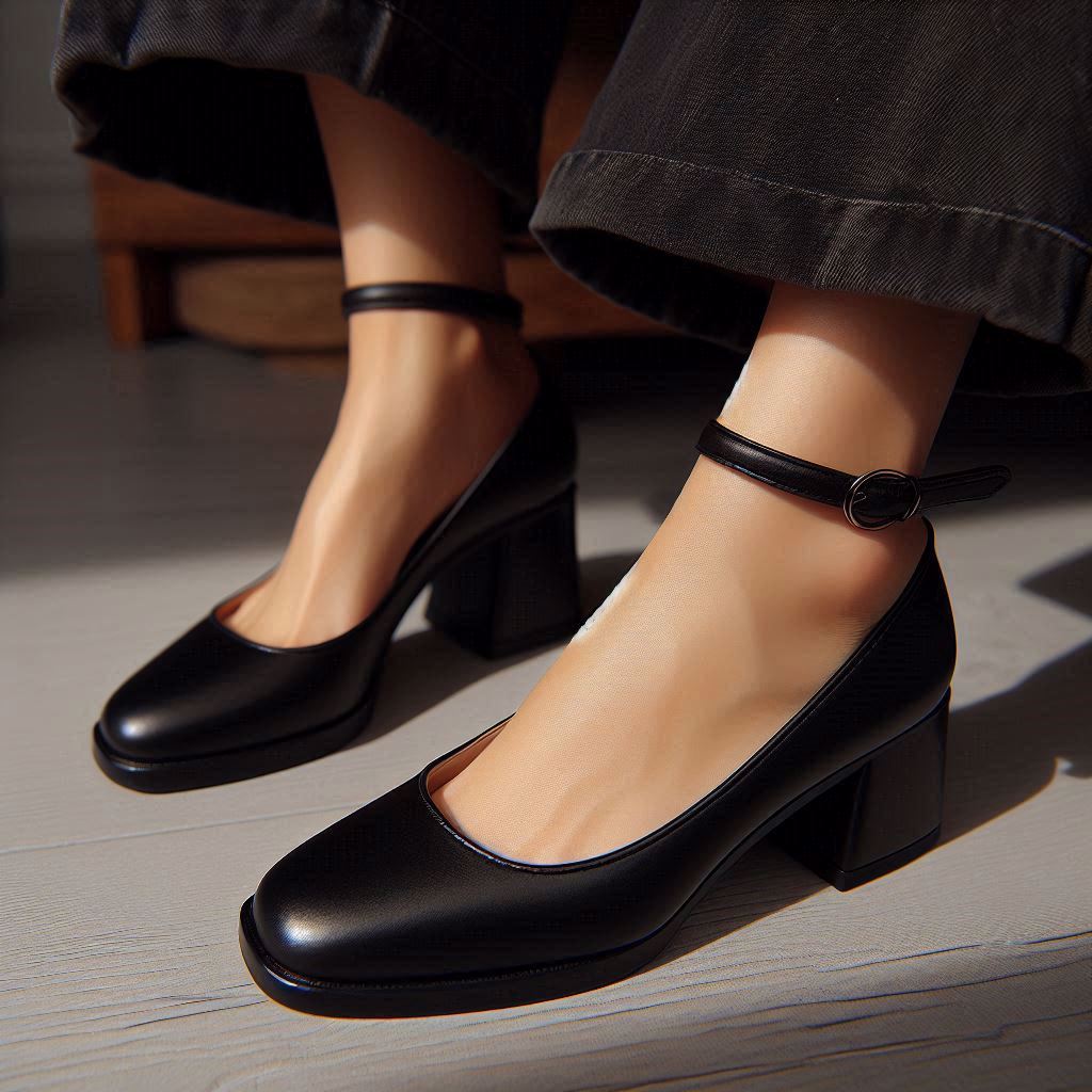elegant black pump shoes with slingback kitten heels - view 2