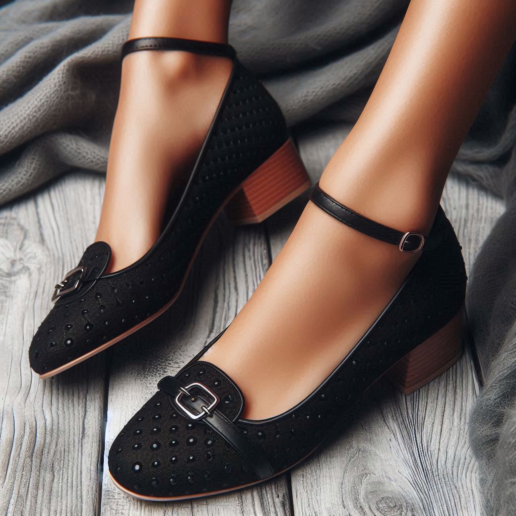 elegant black pump shoes with slingback kitten heels - view 3