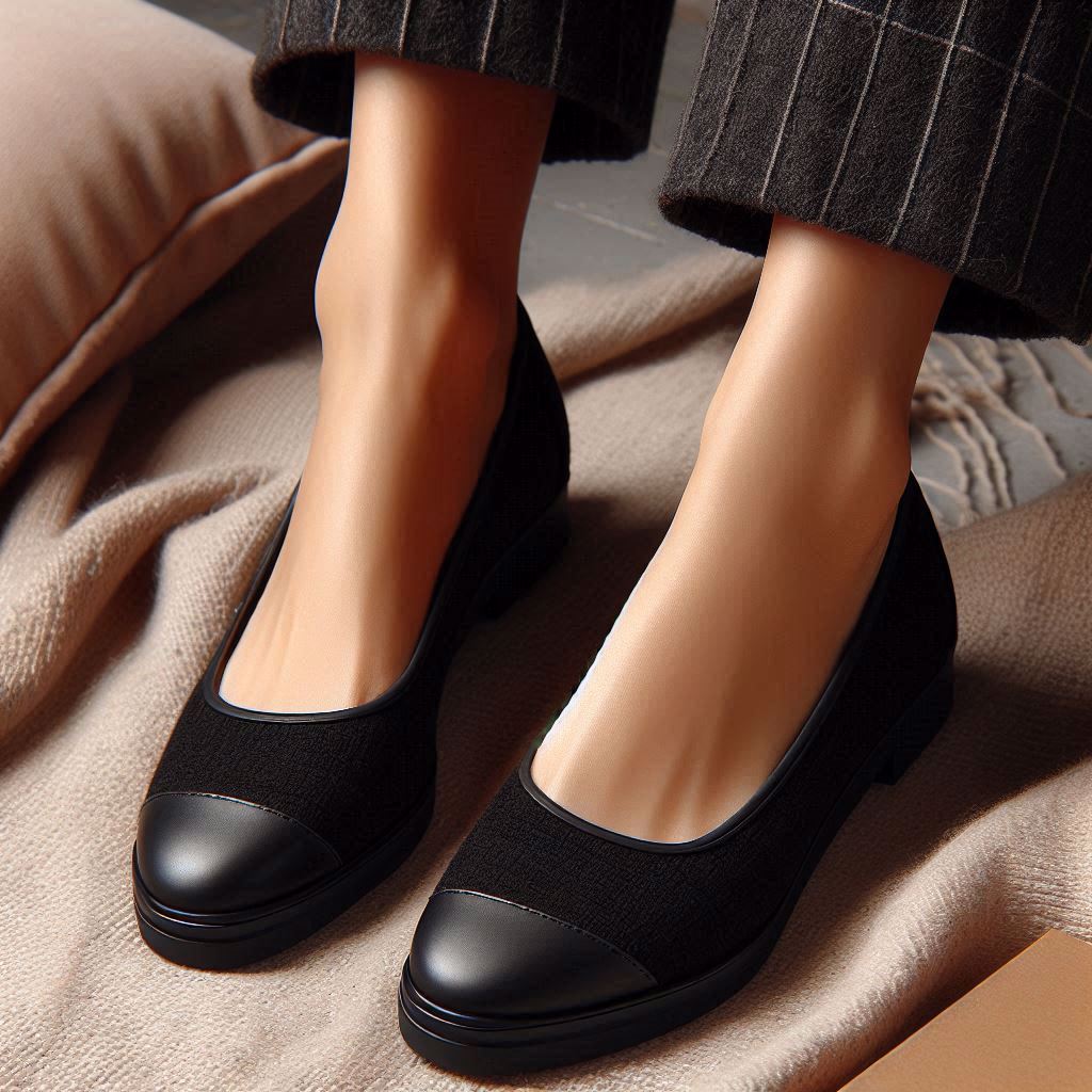 elegant black pump shoes with slingback kitten heels - view 4