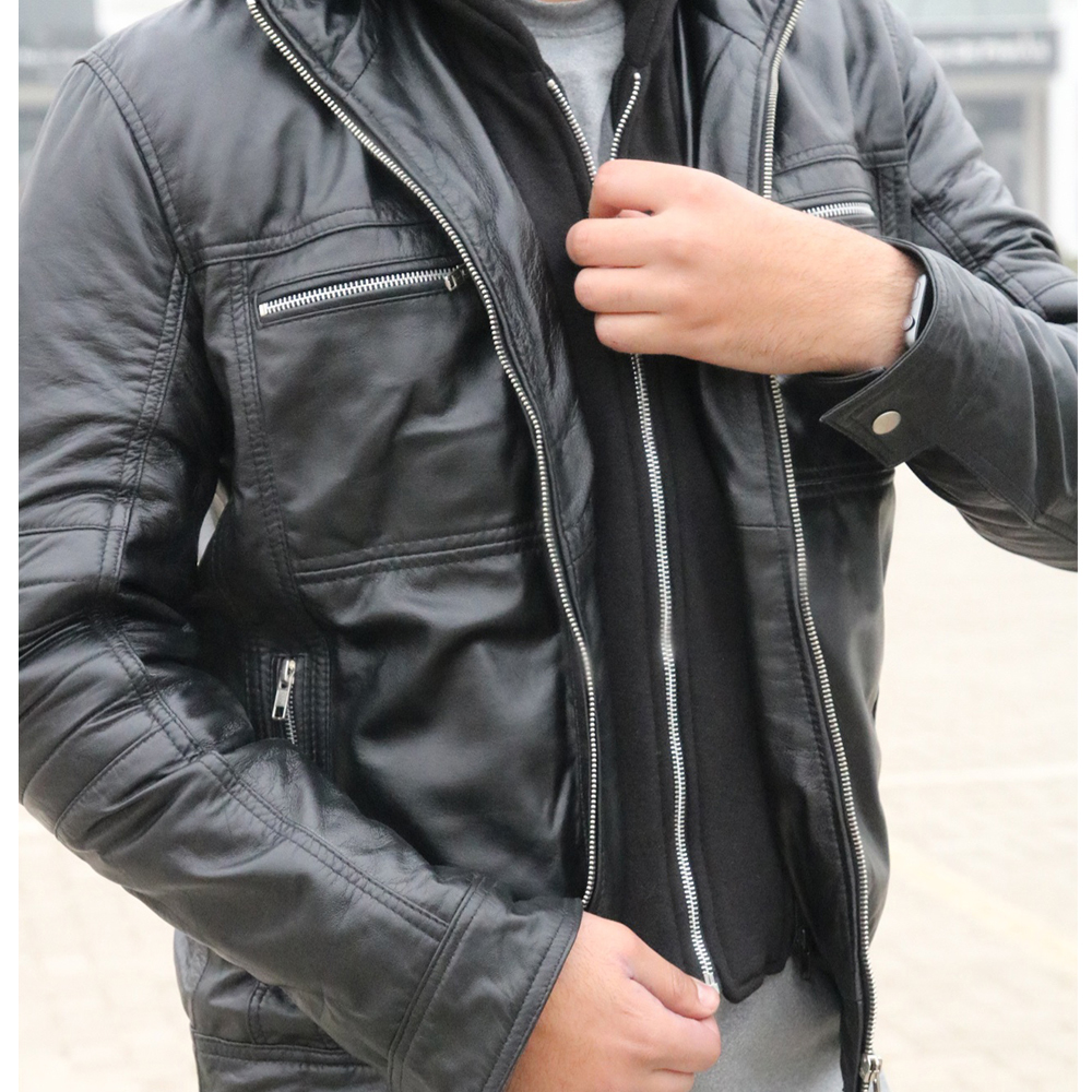 Men's Leather Biker Jacket, premium leather jacket with Ykk zipper, leather jacket for men's - view 6