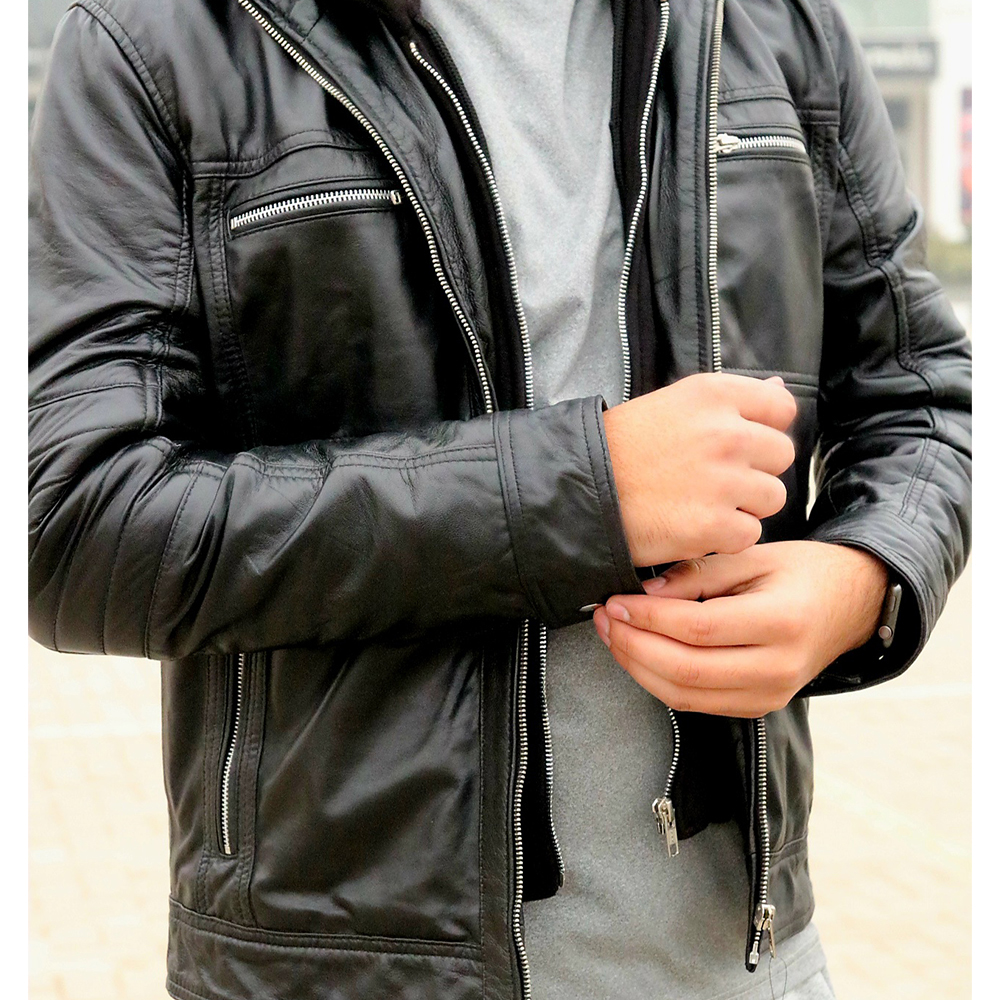 Men's Leather Biker Jacket, premium leather jacket with Ykk zipper, leather jacket for men's - view 7