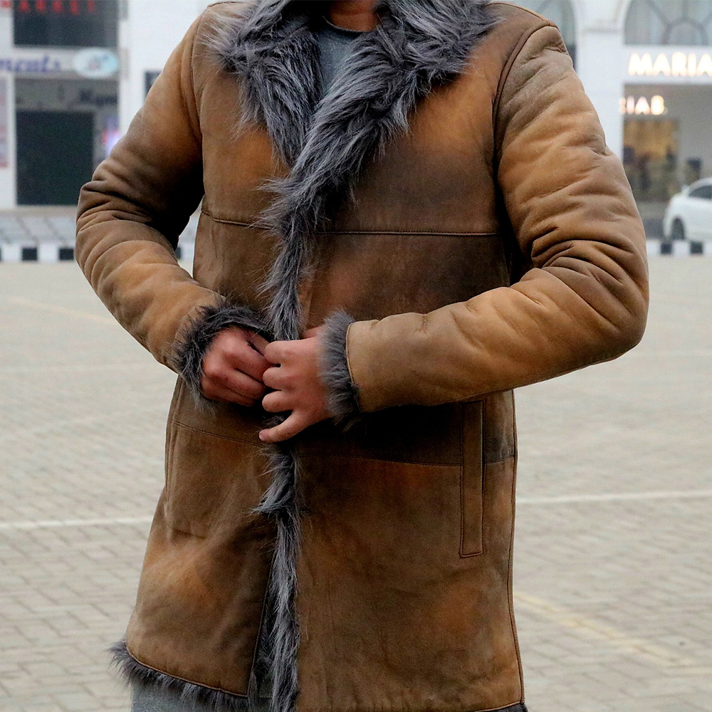 original leather long coat, fur long coat, long coat for ladies and men's, Toscana shearling coat - view 8